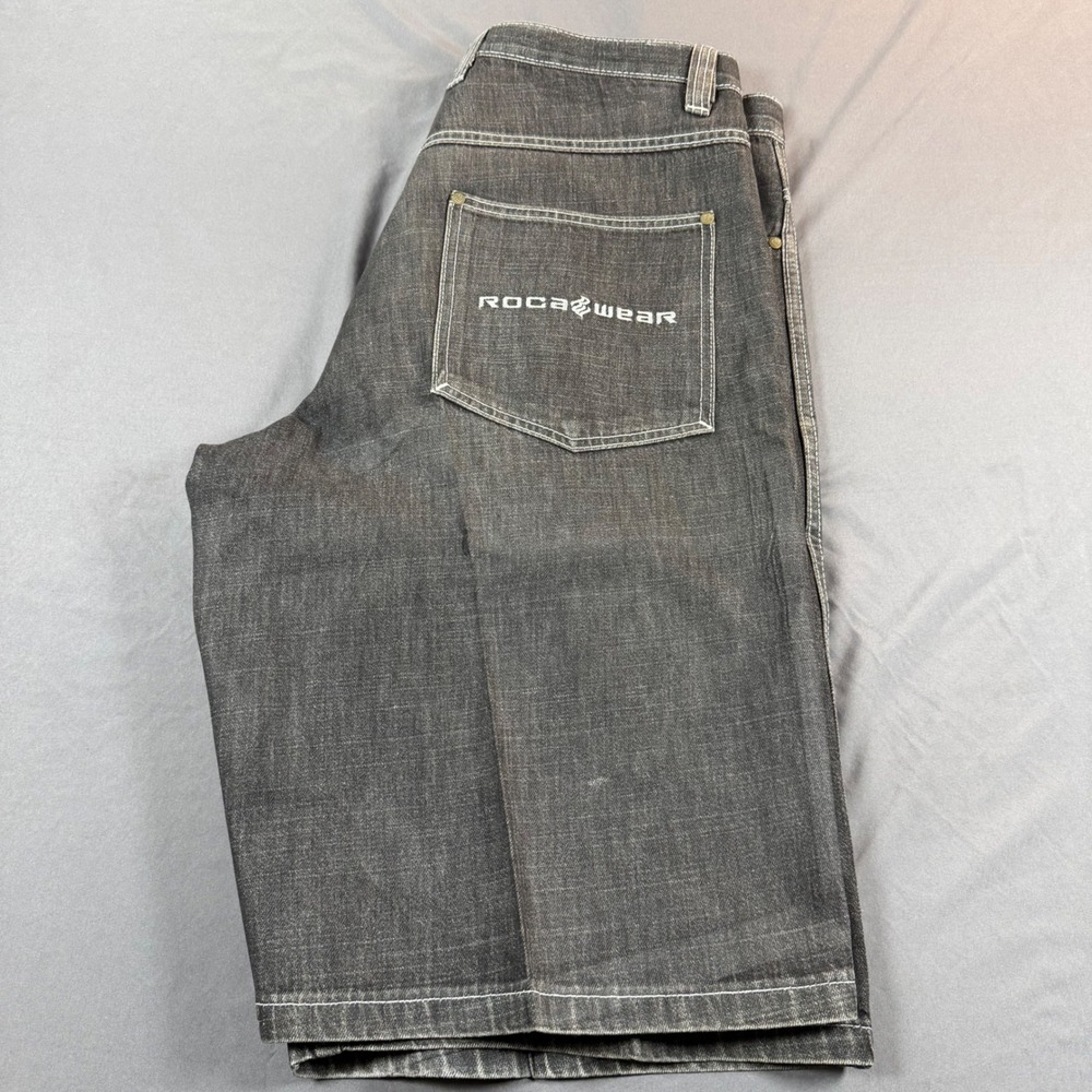 Rocawear Mens Baggy Denim Shorts Black Y2K Hip Hop Streetwear Size 38